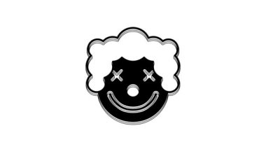 Beyaz arka planda siyah palyaço kafası simgesi izole edildi. 4K Video hareketli grafik canlandırması.