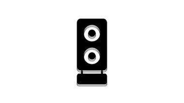 Siyah Stereo hoparlör simgesi beyaz arkaplanda izole edildi. Ses sistemi hoparlörleri. Müzik ikonu. Müzikal sütun hoparlörü. 4K Video hareketli grafik canlandırması.