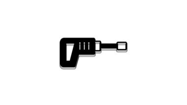 Black Electric rotary hammer drill machine icon isolated on white background. Working tool for construction, finishing, repair work. 4K Video motion graphic animation.