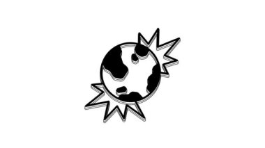 Black Bomb explosive planet earth war danger icon isolated on white background. 4K Video motion graphic animation.