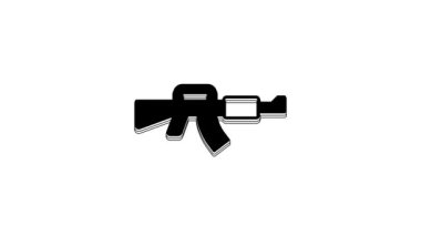 Black M16A1 rifle icon isolated on white background. US Army M16 rifle. 4K Video motion graphic animation.