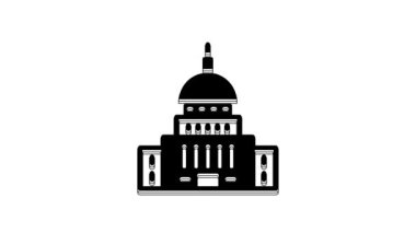 Siyah Beyaz Saray simgesi beyaz arka planda izole edildi. Washington DC mi? 4K Video hareketli grafik canlandırması.