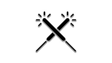 Siyah Sparkler havai fişek ikonu beyaz arkaplanda izole edildi. Noel şenlikli maytap ışıkları. Mutlu Noeller ve mutlu yıllar. 4K Video hareketli grafik canlandırması.