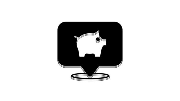 Zwarte Piggy Bank Pictogram Geïsoleerd Witte Achtergrond Ikoon Sparen Accumulatie — Stockvideo