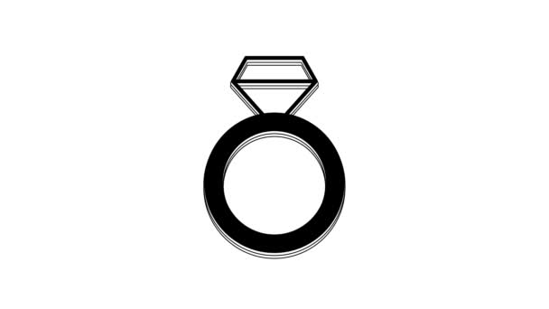 ブラックダイヤモンドの婚約指輪のアイコンは 白い背景に隔離された 4Kビデオモーショングラフィックアニメーション — ストック動画