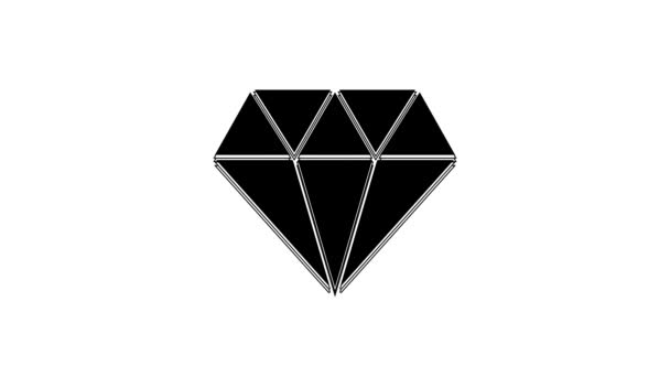 ブラックダイヤモンドアイコンは ホワイトの背景に隔離されています ジュエリーシンボル 宝石だ 4Kビデオモーショングラフィックアニメーション — ストック動画