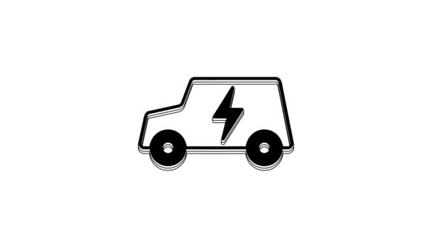 黑色电动车和电缆插头充电图标隔离在白色背景 可再生能源生态技术 4K视频运动图形动画 — 图库视频影像