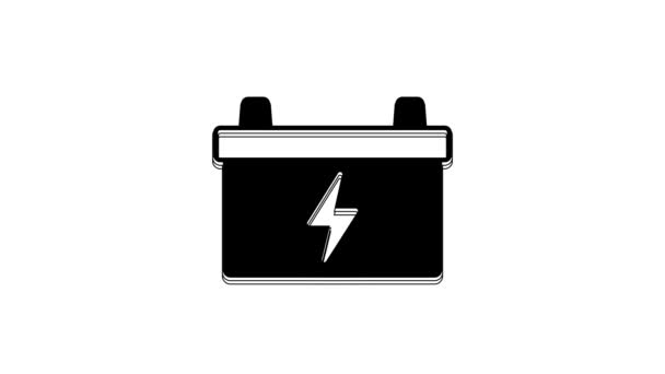 Icona Batteria Auto Nera Isolata Sfondo Bianco Accumulatore Energia Della — Video Stock