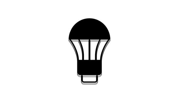 黑色Led灯泡图标隔离在白色背景上 经济型Led照明灯泡 节能灯 4K视频运动图形动画 — 图库视频影像