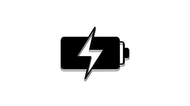 Ікона Black Battery Ізольована Білому Тлі Символ Блискавки Відеографічна Анімація — стокове відео