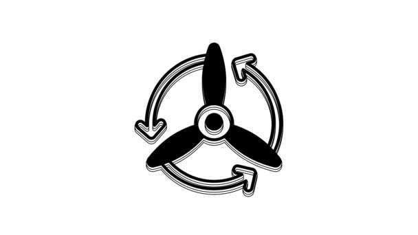 黑色风力涡轮机图标隔离在白色背景上 风力发电机的标志 用于发电的风车 4K视频运动图形动画 — 图库视频影像