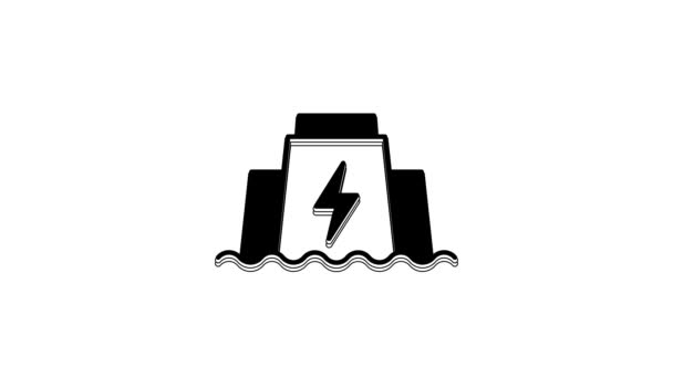 Zwart Hydro Elektrisch Dam Pictogram Geïsoleerd Witte Achtergrond Waterkrachtcentrale Waterkrachtcentrale — Stockvideo