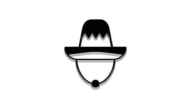 Black Traditional Mexican Sombrero Hat Icon Isolated White Background Video — Vídeos de Stock