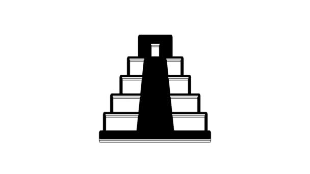 マヤの黒いチェン イッツァのアイコンは 白い背景に隔離されました 古代マヤのピラミッド メキシコの有名な記念碑 4Kビデオモーショングラフィックアニメーション — ストック動画