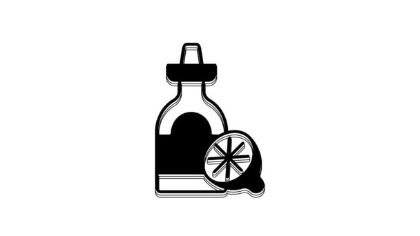 Black Tequila Bottle Lemon Icon Isolated White Background Mexican Alcohol — Stockvideo
