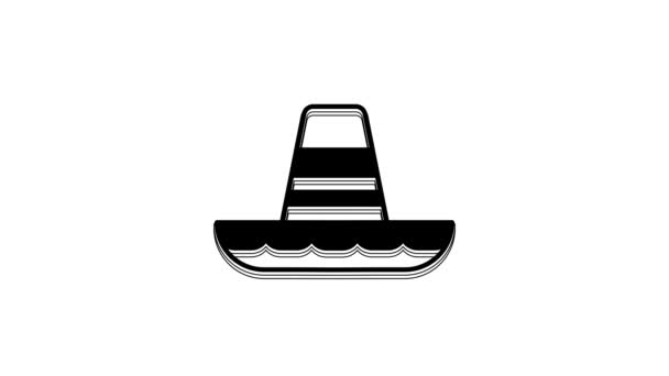 Ícone Chapéu Sombrero Mexicano Tradicional Preto Isolado Fundo Branco Animação — Vídeo de Stock