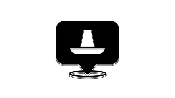 黒白の背景に隔離された伝統的なメキシコのソムブレロ帽子のアイコン 4Kビデオモーショングラフィックアニメーション — ストック動画