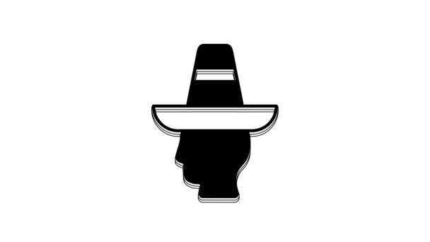 Black Mexican Man Wearing Sombrero Icon Isolated White Background Hispanic — Stok video