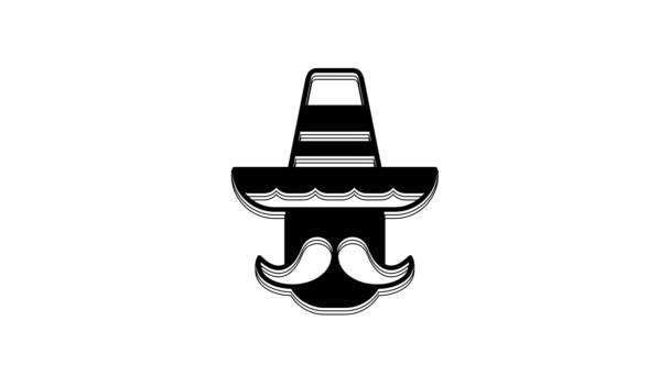 Black Mexican Man Wearing Sombrero Icon Isolated White Background Hispanic — 비디오