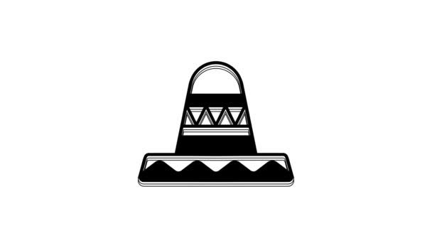 Negro Tradicional Sombrero Mexicano Icono Aislado Sobre Fondo Blanco Animación — Vídeo de stock