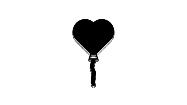 Černé Balónky Podobě Srdce Ikonou Stuhy Izolované Bílém Pozadí Valentýn — Stock video