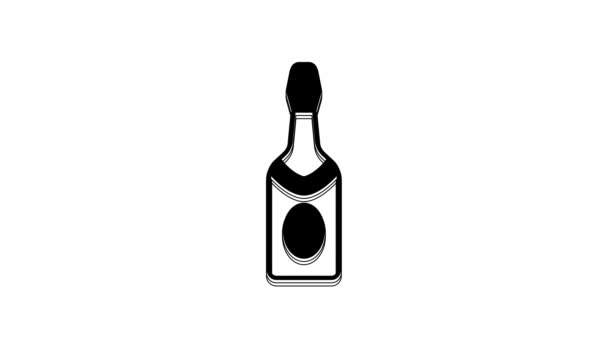 Icono Botella Champán Negro Aislado Sobre Fondo Blanco Animación Gráfica — Vídeo de stock
