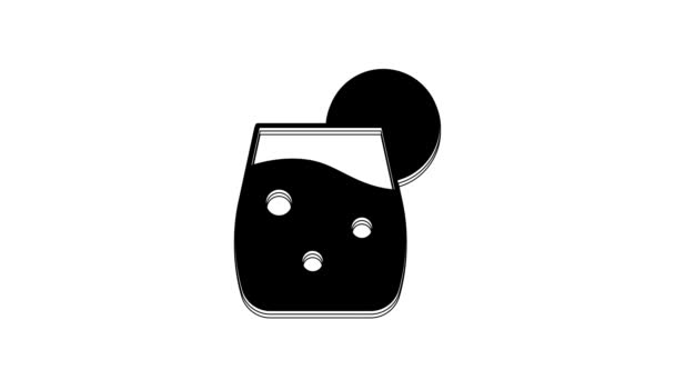 Black Cocktail Alcohol Drink Icon Isolated White Background Video Motion — Video Stock