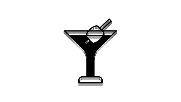Siyah Martini Cam Ikonu Beyaz Arka Planda Izole Edilmiş Kokteyl — Stok video