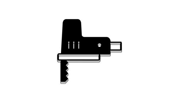 黑色电锯与钢锋利的刀片图标隔离在白色背景 木制品的电动工具 4K视频运动图形动画 — 图库视频影像