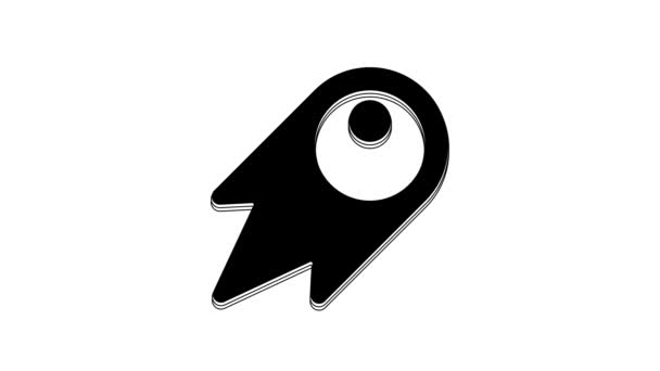 Czarna Kometa Spada Szybko Ikona Odizolowana Białym Tle Animacja Graficzna — Wideo stockowe