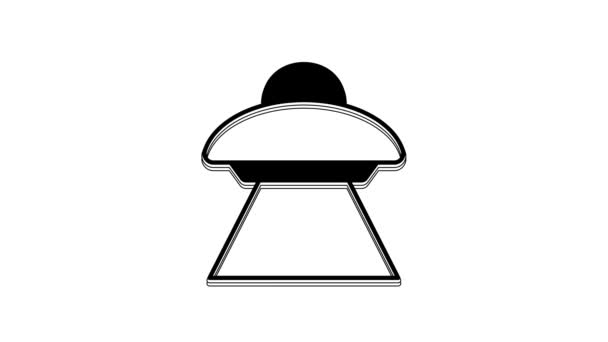 Icono Nave Espacial Negra Ufo Volando Aislado Sobre Fondo Blanco — Vídeos de Stock