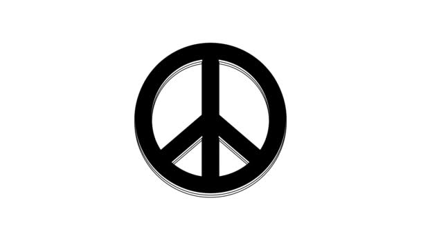 Черная Икона Мира Выделена Белом Фоне Символ Мира Хиппи Видеографическая — стоковое видео