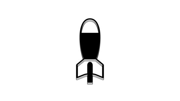 Schwarzer Raketenwerfer Mit Raketensymbol Auf Weißem Hintergrund Video Motion Grafik — Stockvideo