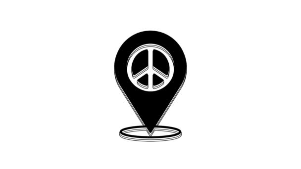 Fekete Helyszín Béke Ikon Elszigetelt Fehér Háttérrel Béke Hippi Szimbóluma — Stock videók