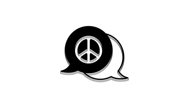 白色背景下孤立的黑色和平图标 嬉皮是和平的象征4K视频运动图形动画 — 图库视频影像