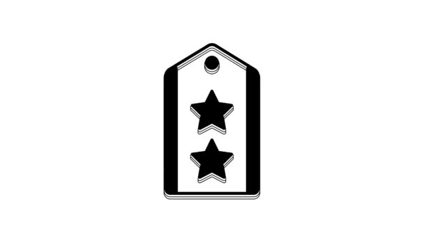 Icono Rango Militar Negro Aislado Sobre Fondo Blanco Signo Placa — Vídeo de stock
