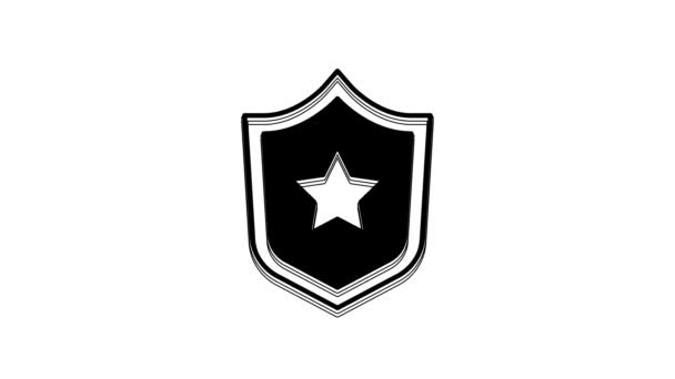 Черный Значок Полиции Изолирован Белом Фоне Знак Шерифа Щит Звездой — стоковое видео