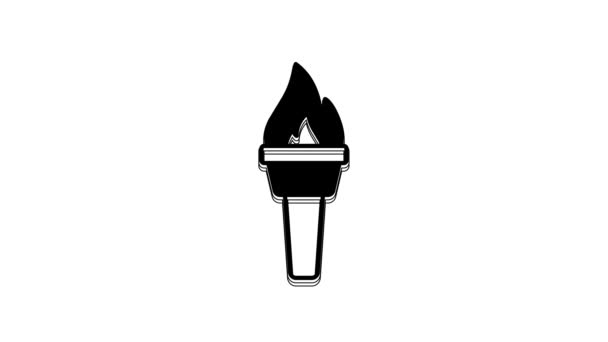 Icône Flamme Torche Noire Isolée Sur Fond Blanc Symbole Feu — Video