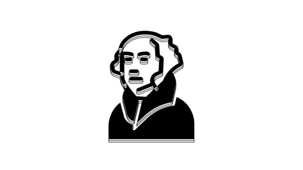 黑色乔治华盛顿图标孤立在白色背景 4K视频运动图形动画 — 图库视频影像