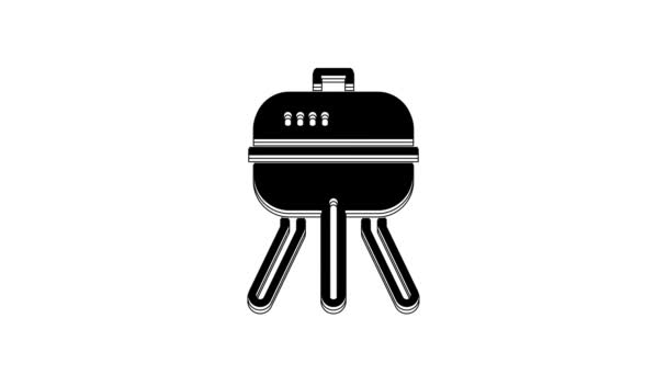 Black Barbecue Grill Icon Isolated White Background Bbq Grill Party — Stock Video