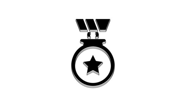 黑色奖章上的星星图标被隔离在白色背景上 胜利的标志 4K视频运动图形动画 — 图库视频影像