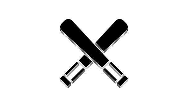 Black Crossed Baseball Bat Icon Isolated White Background Video Motion — Stock Video