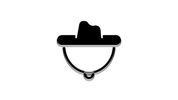 Ícone Chapéu Cowboy Ocidental Preto Isolado Fundo Branco Animação Gráfica — Vídeo de Stock