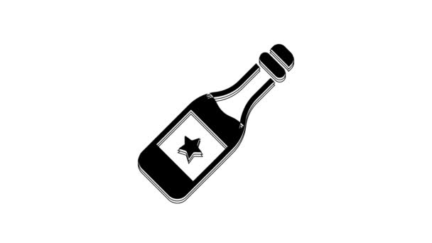 Black Champagne Bottle Icon Isolated White Background Merry Christmas Happy — Stock Video