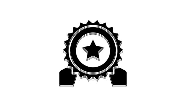 Чорна Медаль Зірковою Іконою Ізольована Білому Тлі Знак Переможця Нагороджена — стокове відео