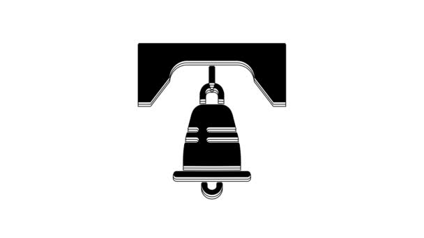 Black Liberty Zvonek Philadelphii Ikona Izolované Bílém Pozadí Grafická Animace — Stock video