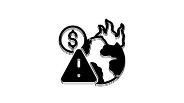Black Global economic crisis icon isolated on white background. World finance crisis. 4K Video motion graphic animation.