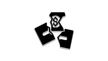 Black Tearing apart money banknote into three peaces icon isolated on white background. 4K Video motion graphic animation.