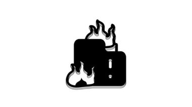 Black Fire in burning house icon isolated on white background. 4K Video motion graphic animation.