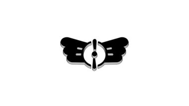 Black Aviation emblem icon isolated on white background. Military and civil aviation icons. Flying emblem, eagle bird wing and winged frame. 4K Video motion graphic animation.